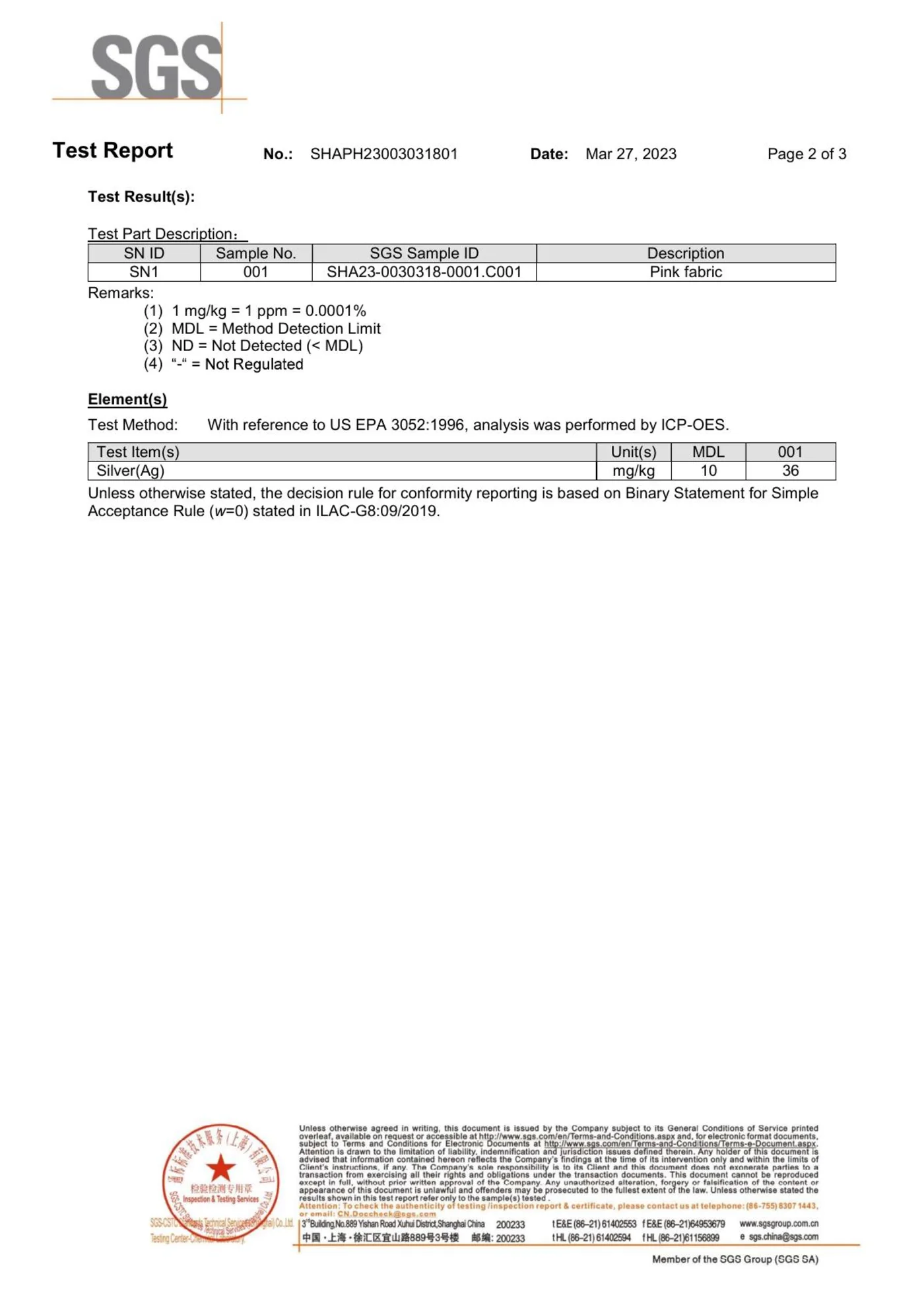 Silver Content Test Report result page preview