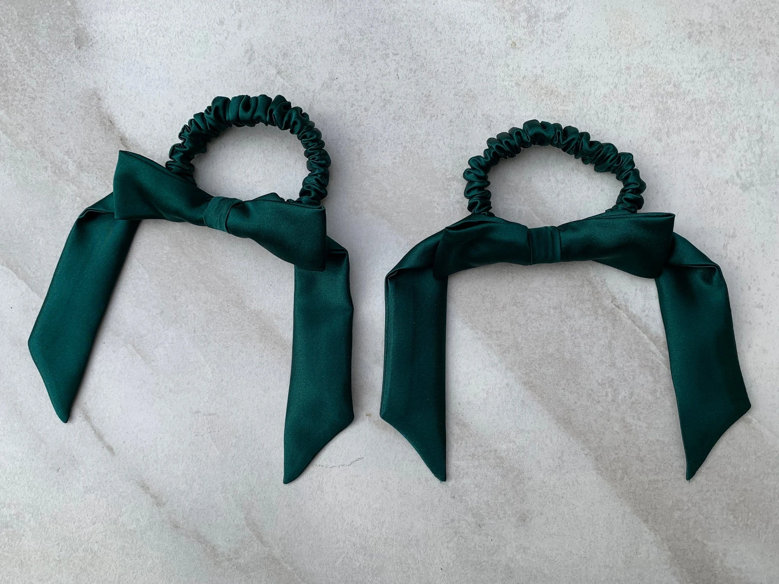 Emerald green silk bow scrunchies