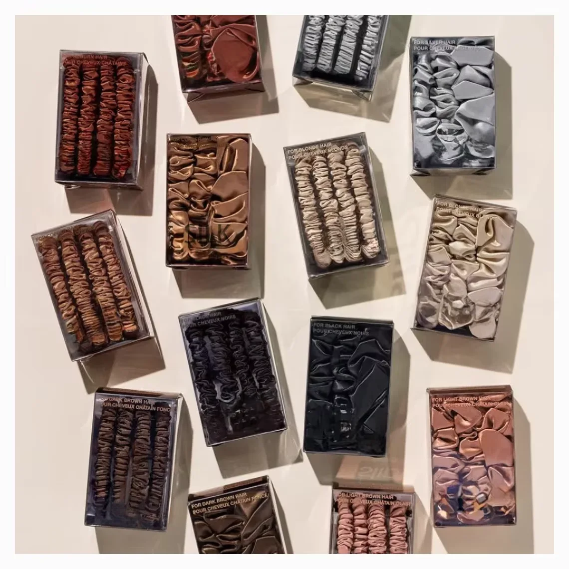 Private-label silk accessory retail box assortment