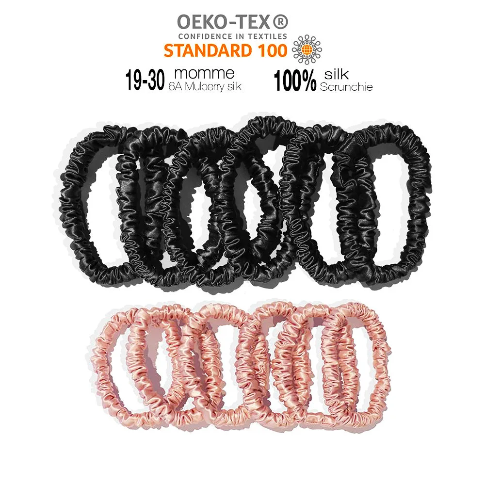 Skinny silk hair ties showing a lighter gathered construction