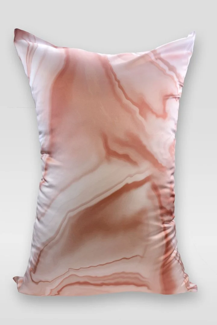 Pink marble-pattern printed silk pillowcase