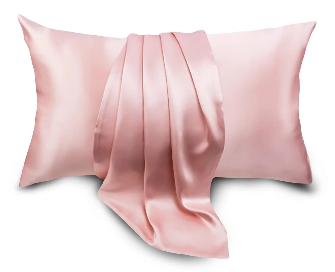 Blush silk pillowcase with a smooth draped silk panel