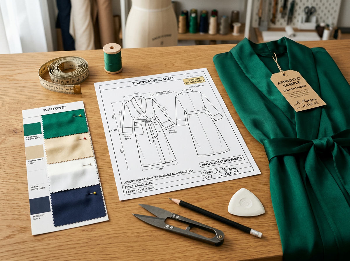 Design and color specification prepared for custom silk robes