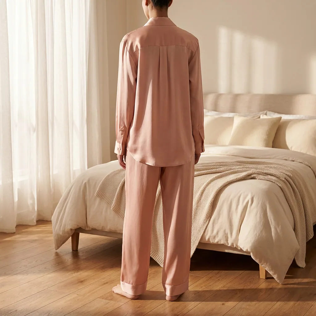 Rose silk pajama set back view