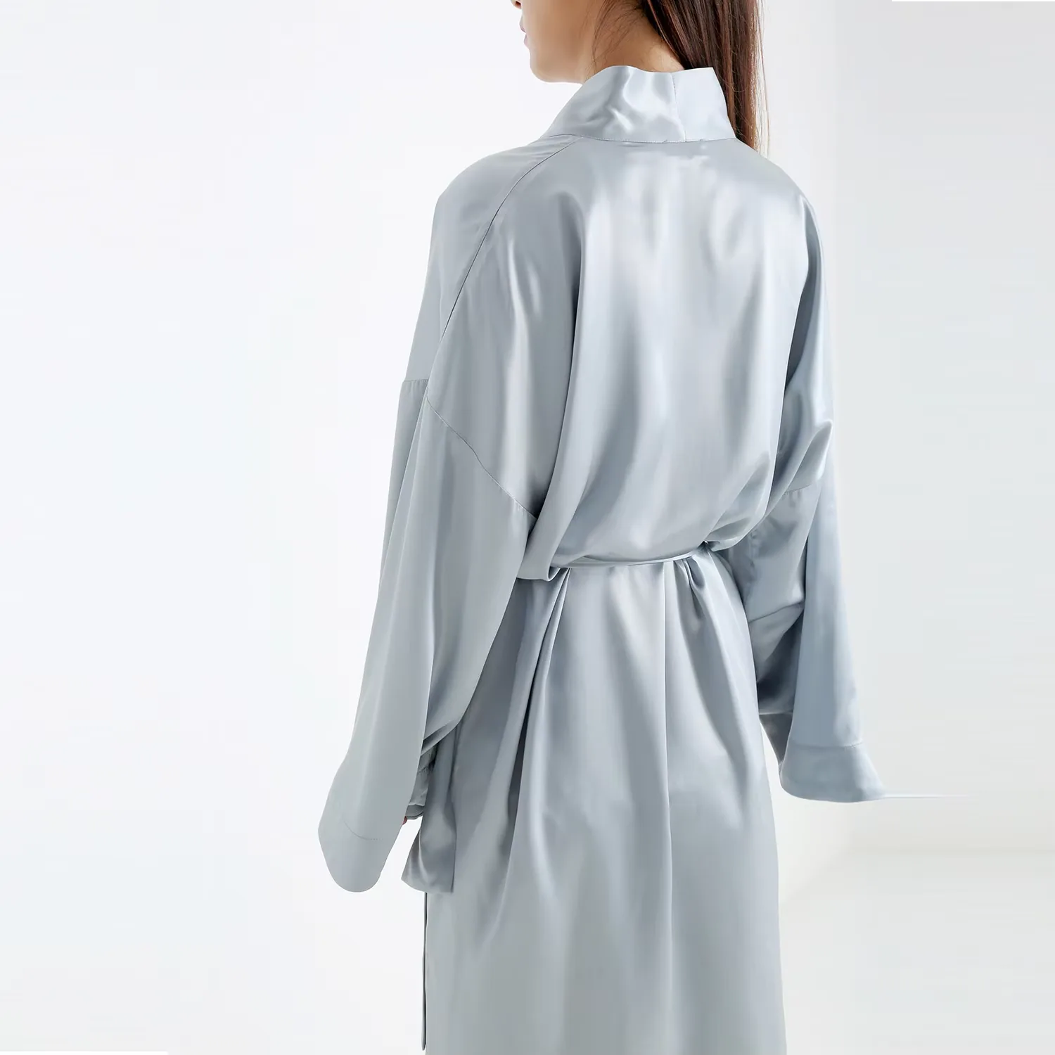 Silk robe back construction and belt detail