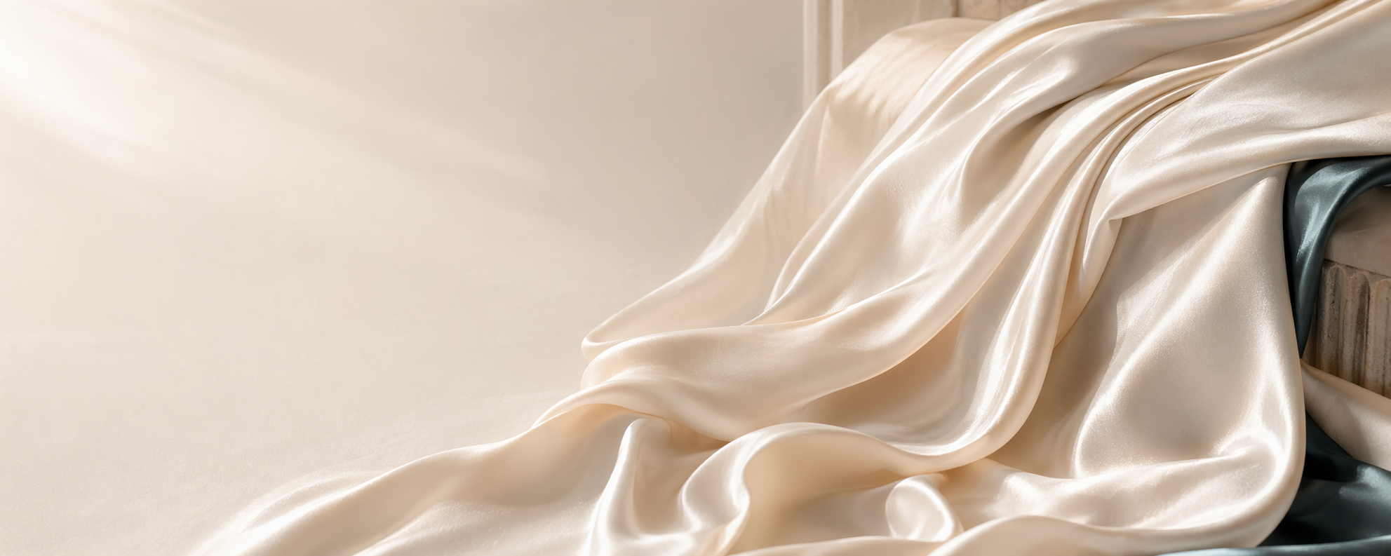 Liquid silk fabric flowing with teal shadow