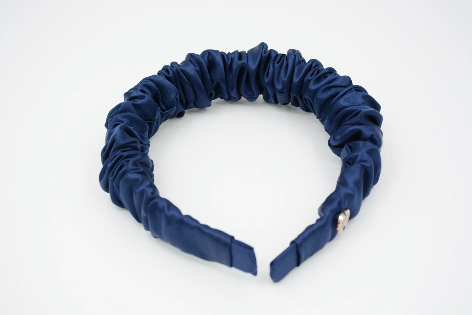 Navy pleated silk headband
