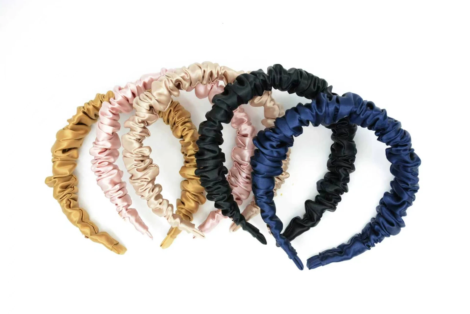 Silk headband collection in gold, pink, champagne, black and navy